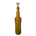Vintage Yellow Glass Bottle, Decorative Rope Embossed With Miniature
