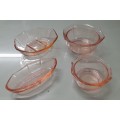 4 x Pink Clear Glass Mini Bowls