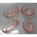 4 x Pink Clear Glass Mini Bowls