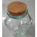 Vintage Retro Green SVE. Clear Glass Storage Jar Container With Cork Lid