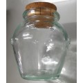 Vintage Retro Green SVE. Clear Glass Storage Jar Container With Cork Lid