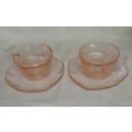 Depression Glass - Cups And Saucers Set Of 2