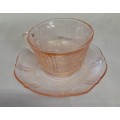 Depression Glass - Cups And Saucers Set Of 2