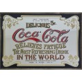 VINTAGE 70`S Coca Cola Mirror Sign Relieves Fatigue 5 Cents 18(45.5cm) x12(30cm) Frame