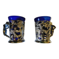 Two Stylish Naked Lady mugs- Blue Glass & Chrome  Mug Oriental Theme  Vintage 1960s  Mid Century