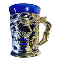 Two Stylish Naked Lady mugs- Blue Glass & Chrome  Mug Oriental Theme  Vintage 1960s  Mid Century