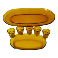 Vintage Duralex France Amber Glassware, 5 liquor little glasses, 1 small dish, 1 larger dish