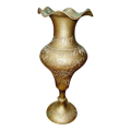 VINTAGE INDIAN BRASS VASE WITH RUFFLED RIM AND INTRICATE DESIGN 6` TALL DECOR