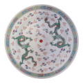 Chinese Export Hand-Painted Porcelain Plate with Dragons and Flaming Pearl