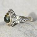 Sterling Silver & Natural Green Tourmaline Ring - Size N