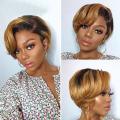 Lace Frontal 13x1 Peruvian Hair Wig Pixie cut Ombre blonde T-part