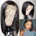 Lace Frontal 13x4 Peruvian Hair Wig Straight 12inch black  T-part. 12A