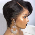 Ear to ear Peruvian Hair Wig Lace Frontal 13x4 pixie cut black. 12A