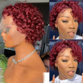 Ear to Ear Peruvian Hair Wig lace Frontal short Pixie cut curly Burgundy . Grade 12A