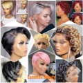 Peruvian Hair Wig lace Frontal 13x1 short pixie cut curly Ombre blonde grade 12A