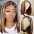 Ear to Ear Lace Frontal Peruvian Hair Wig 13x4 straight 14inch brown highlights. 12A