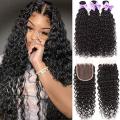 Peruvian Hair 3 Bundles 18 inch and 4x4 3 way lace closure , water curly. 12A