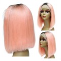Peruvian Hair Wig 13x1 lace Frontal Tpart Ombre pink 12 inch. Grade 12A