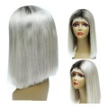 Ear to ear peruvian Hair Wig 13x4 lace Frontal Ombre Gray 12 inch. Grade 12A