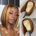 Ear to Ear Lace Frontal 13x4 Peruvian Hair Wig Straight 10inch brown highlights. 12A