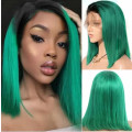 Peruvian Hair Wig with 4x4 3 way lace closure Ombre Green 12 inch Bob. Grade 12A