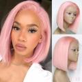 Eat to Ear Lace Frontal Peruvian Hair Wig 13x4 Pink 10inch Bob. Grade 12A