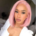 Eat to Ear Lace Frontal Peruvian Hair Wig 13x4 Pink 10inch Bob. Grade 12A