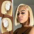 Ear to ear lace Frontal 13x4 Peruvian Hair Wig 14inch blonde Bob. Grade12A