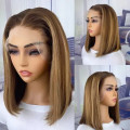 Ear to ear lace frontal 13x4 Peruvian Hair Wig 18inch, brown highlights. 12A