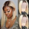 Ear to ear lace frontal Peruvian hair wig ombre blonde 12inch. 12A