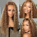 Ear to ear lace frontal 13x4 Peruvian Hair Wig water curly blonde highlights 14inch . 12A