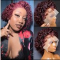 Ear to Ear Lace Frontal 13x4 Peruvian Hair wig short pixie curly burgundy. Grade12A