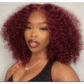 Ear to ear Lace Frontal 13x4 curly Wig Peruvian Hair 14 inch, burgundy. Grade 12A