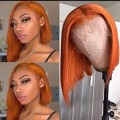 Ear to ear lace frontal 13x4 Peruvian Hair Wig 8inch orange ginger. grade 12A