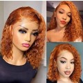 Ear to ear lace frontal 13x4 Peruvian Hair Wig Curly 12inch orange ginger . grade 12A