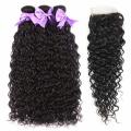 Peruvian Hair 3 Bundles 14 inch and 4x4 3 way lace closure , water curly. 12A