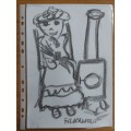 Frans Claerhout - Figure at stove - Charcoal on paper 21cm x 30cm with COA