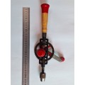 Vintage Hand Crank Drill, Red Metal Gear, Wood Handle, Beautiful Collectable Piece.