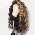 Human Hair Investment WIG / 200% Extra Thick / Brazilian Lace Frontal - Brown mixed Goden Ombre 24`