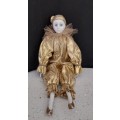 Antique Porcelain French Pierrot doll (Gold) - good condition for the age