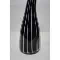 Vintage hand blown tall stem glass Vase - Black with white stripes blow through - Italian