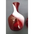 Vintage Italian hand blown glass Vase & Ashtray set - Red and white