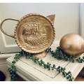 Vintage VIKING sailing SHIP Moon Flask Shaped Brass Copper Jug pitcher Nautical