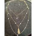 Triple layer charm pendant necklace Gold New