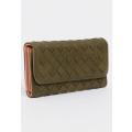 Quilted purse trifold wallet Khaki Green Weave design