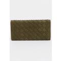 Quilted purse trifold wallet Khaki Green Weave design