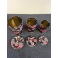 Tea Coffee Sugar or storage canisters (3 nesting tins) Black Floral print - New