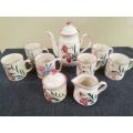 Handpainted stoneware Set New (Coffee pot, Sugar canister, milk creamer and mugs) by Regent