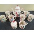 Handpainted stoneware Set New (Coffee pot, Sugar canister, milk creamer and mugs) by Regent