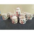 Handpainted stoneware Set New (Coffee pot, Sugar canister, milk creamer and mugs) by Regent